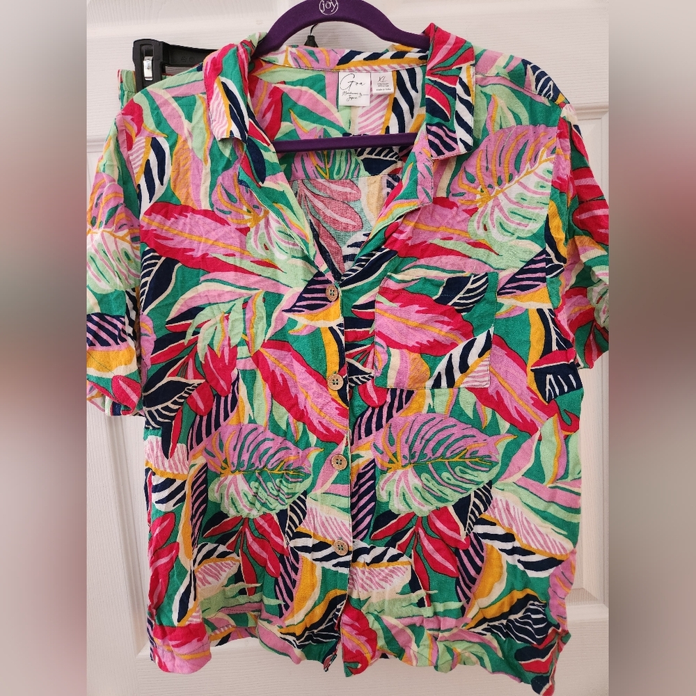 Goa Beachware by Japan Colorful Leaf Print set, Sz XL